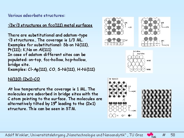 Various adsorbate structures: 3 x 3 structures on fcc(111) metal surfaces There are substitutional