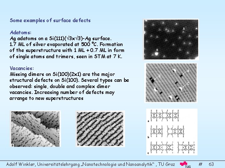 Some examples of surface defects Adatoms: Ag adatoms on a Si(111)( 3 x 3)-Ag