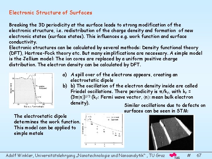 Electronic Structure of Surfaces Breaking the 3 D periodicity at the surface leads to