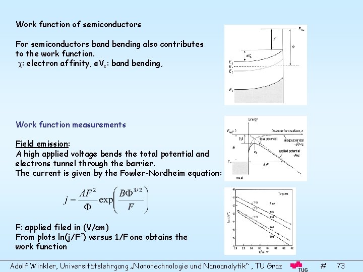 Work function of semiconductors For semiconductors band bending also contributes to the work function.