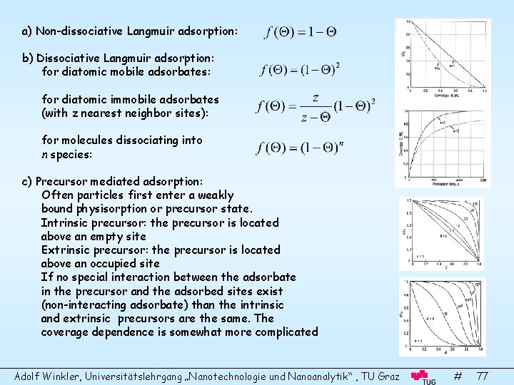 a) Non-dissociative Langmuir adsorption: b) Dissociative Langmuir adsorption: for diatomic mobile adsorbates: for diatomic