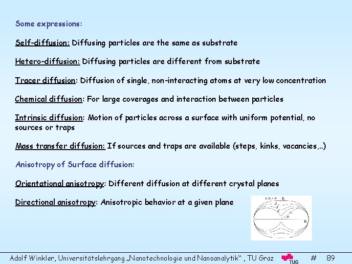 Some expressions: Self-diffusion: Diffusing particles are the same as substrate Hetero-diffusion: Diffusing particles are