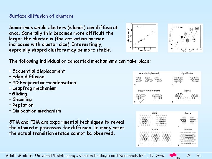 Surface diffusion of clusters Sometimes whole clusters (islands) can diffuse at once. Generally this