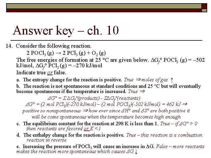 Answer key – ch. 10 14. Consider the following reaction. 2 POCl 3 (g)