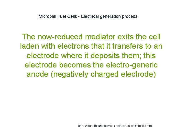 Microbial Fuel Cells - Electrical generation process 1 The now-reduced mediator exits the cell