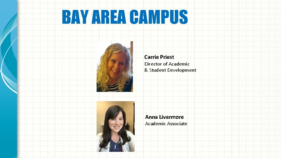 BAY AREA CAMPUS Carrie Priest Director of Academic & Student Development Anna Livermore Academic