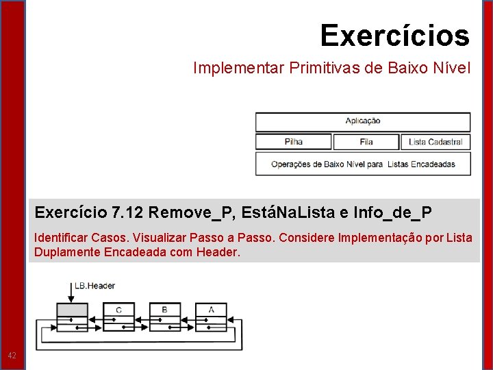 Exercícios Implementar Primitivas de Baixo Nível Exercício 7. 12 Remove_P, EstáNa. Lista e Info_de_P