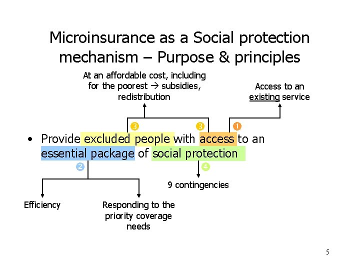 Microinsurance as a Social protection mechanism – Purpose & principles At an affordable cost,