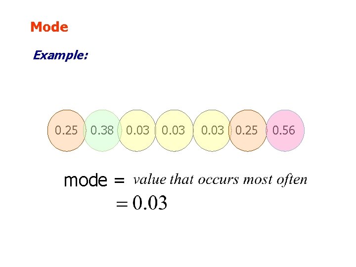 Mode Example: 0. 25 0. 38 mode = 0. 03 0. 25 0. 56