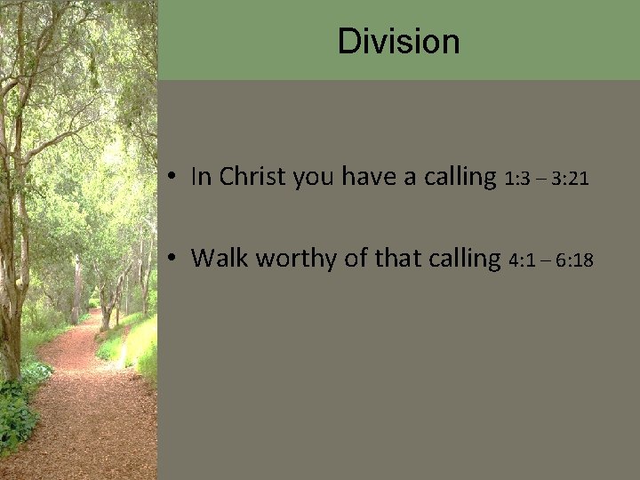 Division • In Christ you have a calling 1: 3 – 3: 21 •
