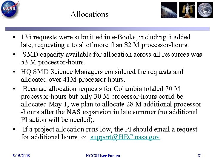 Allocations • 135 requests were submitted in e-Books, including 5 added late, requesting a