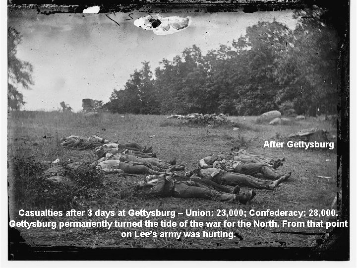 After Gettysburg Casualties after 3 days at Gettysburg – Union: 23, 000; Confederacy: 28,