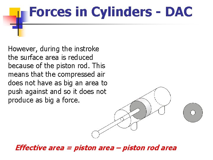 Forces in Cylinders - DAC However, during the instroke the surface area is reduced