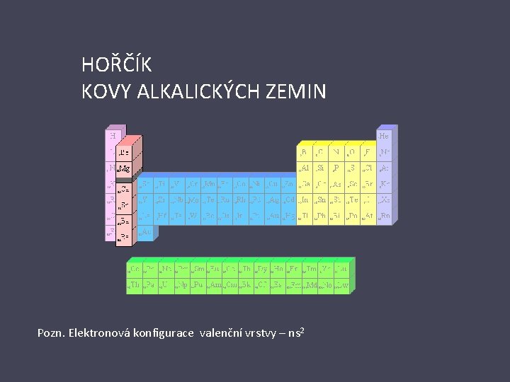 HOŘČÍK KOVY ALKALICKÝCH ZEMIN Pozn. Elektronová konfigurace valenční vrstvy – ns 2 