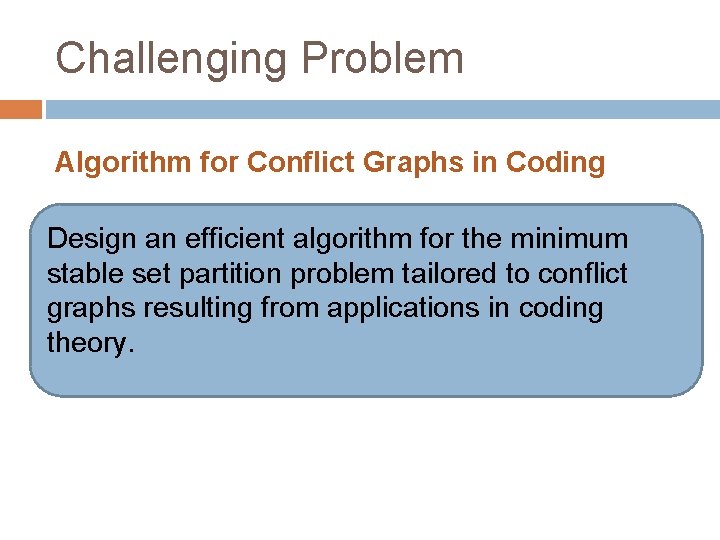 Challenging Problem Algorithm for Conflict Graphs in Coding Theory Design an efficient algorithm for