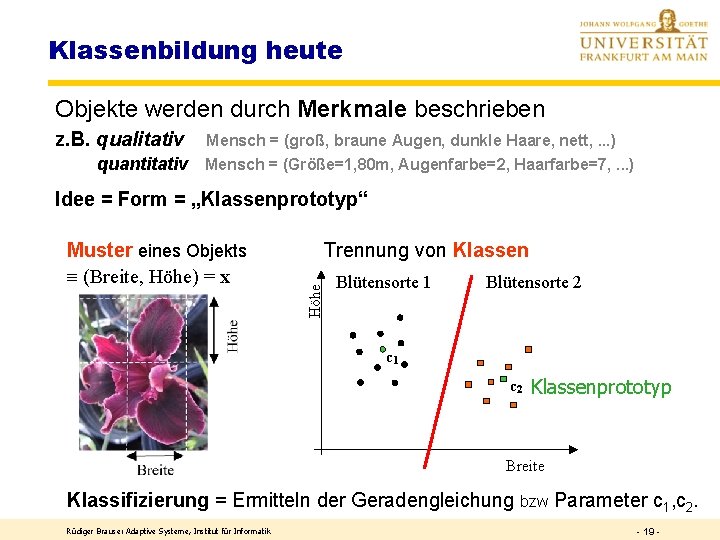 Klassenbildung heute Objekte werden durch Merkmale beschrieben z. B. qualitativ Mensch = (groß, braune