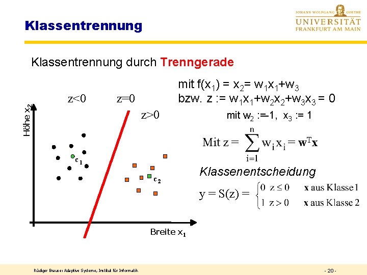 Klassentrennung Höhe x 2 Klassentrennung durch Trenngerade z<0 mit f(x 1) = x 2=