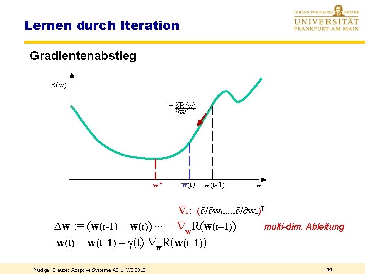 Lernen durch Iteration Gradientenabstieg R(w) - ¶R(w) ¶W w* w(t ) w(t-1) w :