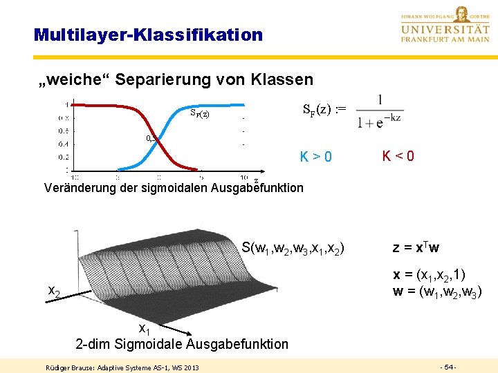 Multilayer-Klassifikation „weiche“ Separierung von Klassen SF(z) : = S F (z) 0, 5 -