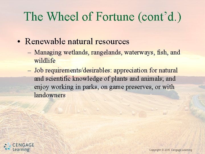 The Wheel of Fortune (cont’d. ) • Renewable natural resources – Managing wetlands, rangelands,