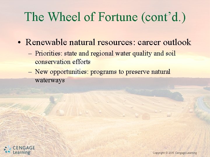 The Wheel of Fortune (cont’d. ) • Renewable natural resources: career outlook – Priorities: