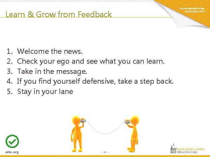 Learn & Grow from Feedback 1. 2. 3. 4. 5. Welcome the news. Check Learn & Grow from Feedback 1. 2. 3. 4. 5. Welcome the news. Check