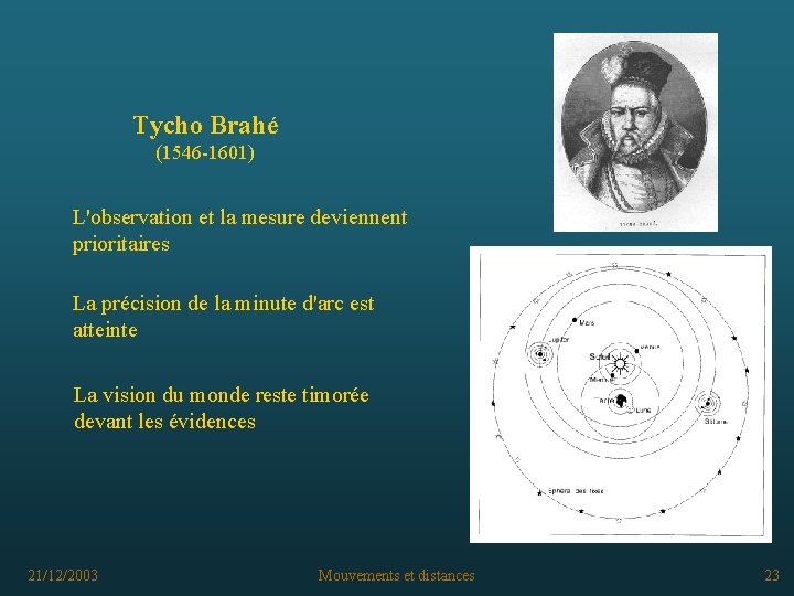 Tycho Brahé (1546 -1601) L'observation et la mesure deviennent prioritaires La précision de la