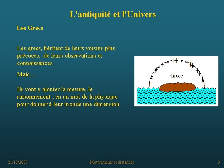 L'antiquité et l'Univers Les Grecs Les grecs, héritent de leurs voisins plus précoces, de