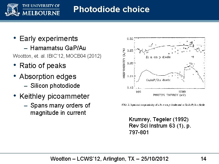 Photodiode choice • Early experiments – Hamamatsu Ga. P/Au Wootton, et. al. IBIC’ 12,