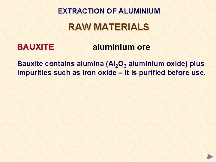 EXTRACTION OF ALUMINIUM RAW MATERIALS BAUXITE aluminium ore Bauxite contains alumina (Al 2 O