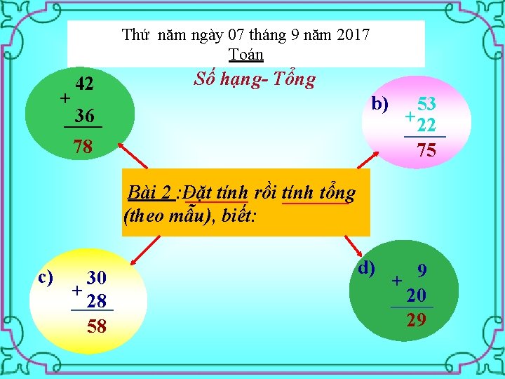 Thứ năm ngày 07 tháng 9 năm 2017 Toán + 42 Số hạng- Tổng