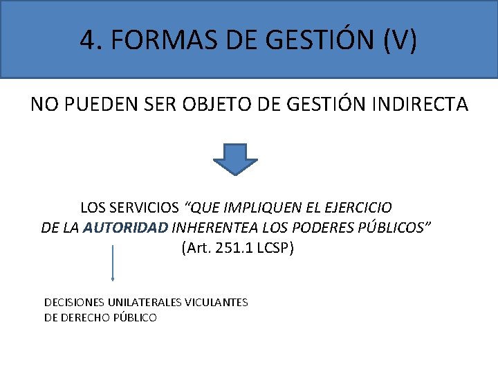 4. FORMAS DE GESTIÓN (V) NO PUEDEN SER OBJETO DE GESTIÓN INDIRECTA LOS SERVICIOS 4. FORMAS DE GESTIÓN (V) NO PUEDEN SER OBJETO DE GESTIÓN INDIRECTA LOS SERVICIOS