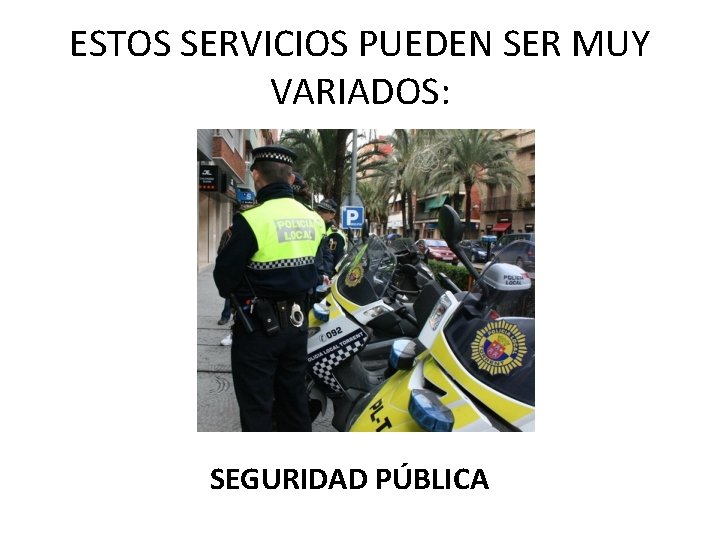 ESTOS SERVICIOS PUEDEN SER MUY VARIADOS: SEGURIDAD PÚBLICA ESTOS SERVICIOS PUEDEN SER MUY VARIADOS: SEGURIDAD PÚBLICA