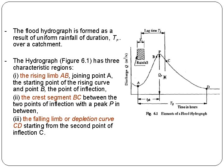 - The flood hydrograph is formed as a result of uniform rainfall of duration,