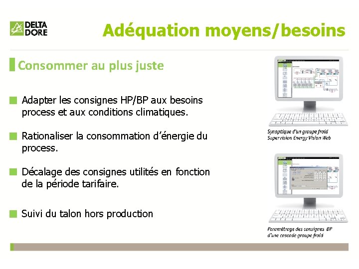 Adéquation moyens/besoins Consommer au plus juste Adapter les consignes HP/BP aux besoins process et