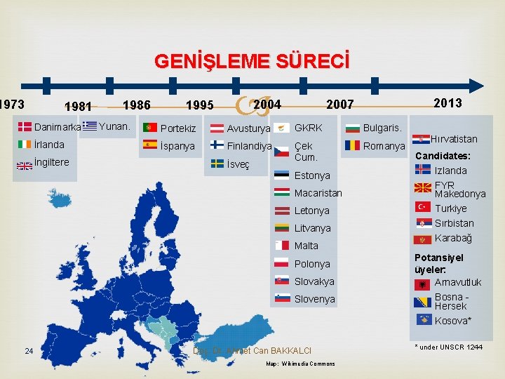 GENİŞLEME SÜRECİ 1973 1981 Danimarka İrlanda İngiltere 1986 Yunan. 1995 2004 Portekiz Avusturya GKRK