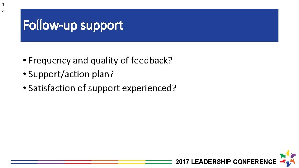 1 4 Follow-up support • Frequency and quality of feedback? • Support/action plan? •