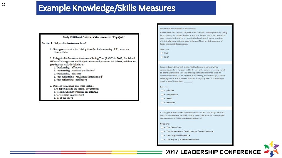 8 Example Knowledge/Skills Measures 2017 LEADERSHIP CONFERENCE 