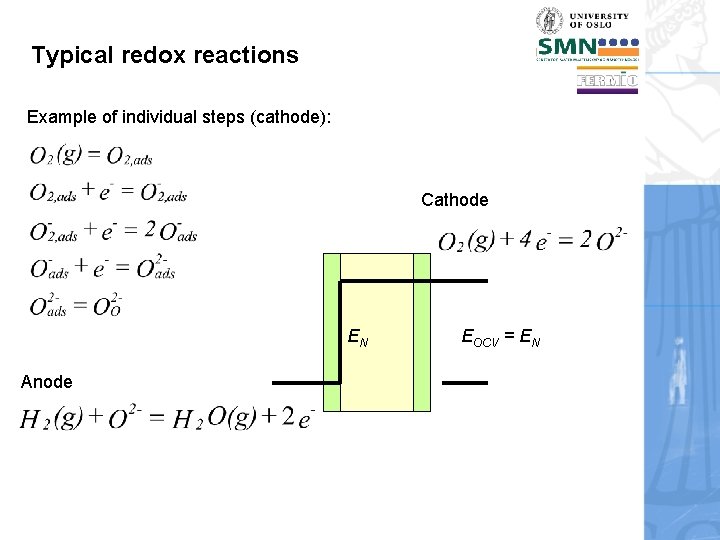 Typical redox reactions Example of individual steps (cathode): Cathode EN Anode EOCV = EN