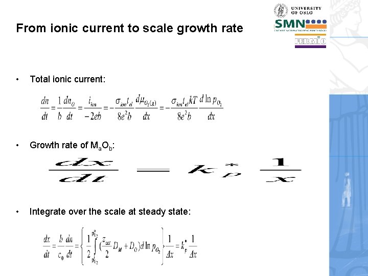 From ionic current to scale growth rate • Total ionic current: • Growth rate