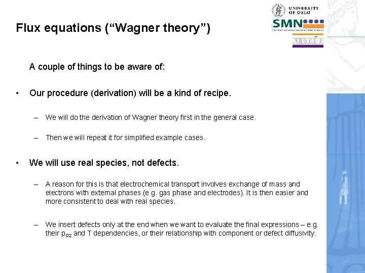 Flux equations (“Wagner theory”) A couple of things to be aware of: • Our