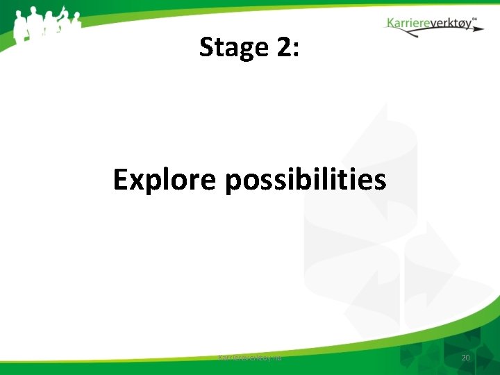 Stage 2: Explore possibilities Karriereverktoy. no 20 