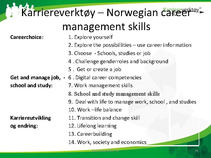 Karriereverktøy – Norwegian career management skills Careerchoice: 1. Explore yourself 2. Explore the possibillities