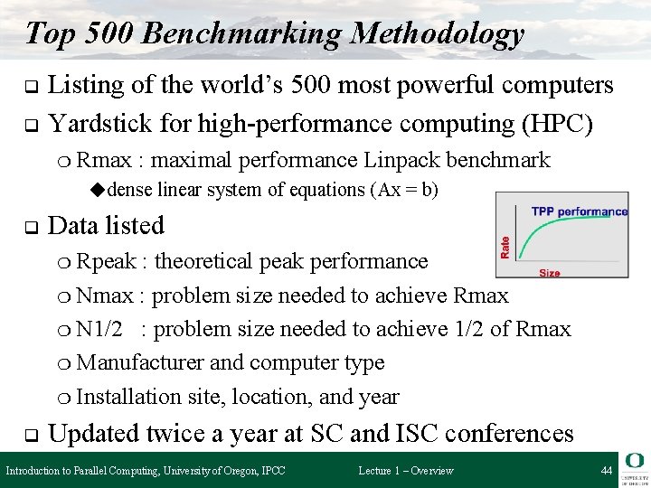 Top 500 Benchmarking Methodology q q Listing of the world’s 500 most powerful computers