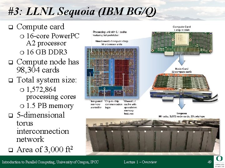 #3: LLNL Sequoia (IBM BG/Q) q Compute card 16 -core Power. PC A 2