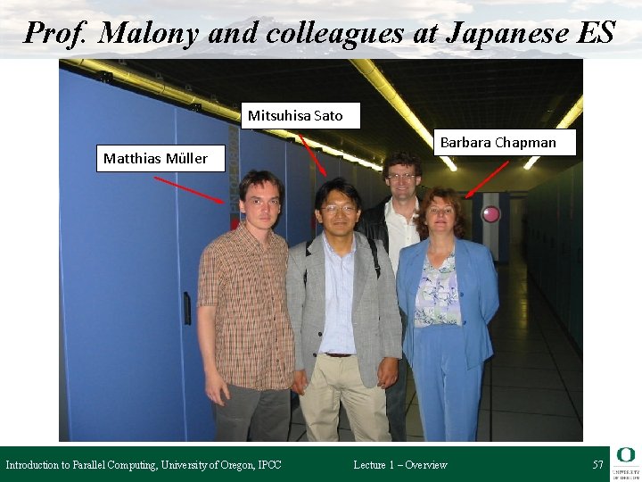 Prof. Malony and colleagues at Japanese ES Mitsuhisa Sato Matthias Müller Introduction to Parallel