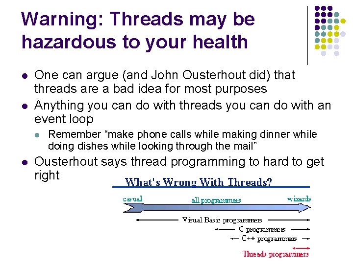 Warning: Threads may be hazardous to your health l l One can argue (and