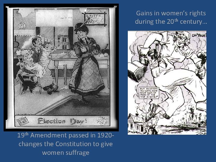 Gains in women’s rights during the 20 th century… 19 th Amendment passed in