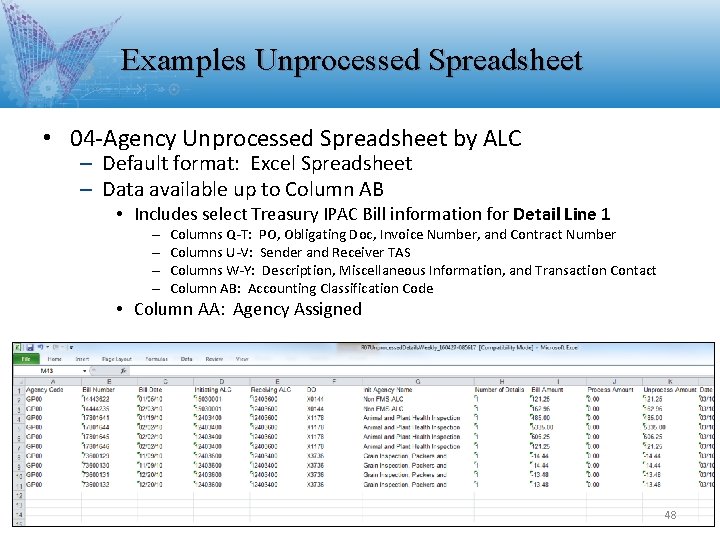 Examples Unprocessed Spreadsheet • 04 -Agency Unprocessed Spreadsheet by ALC – Default format: Excel Examples Unprocessed Spreadsheet • 04 -Agency Unprocessed Spreadsheet by ALC – Default format: Excel