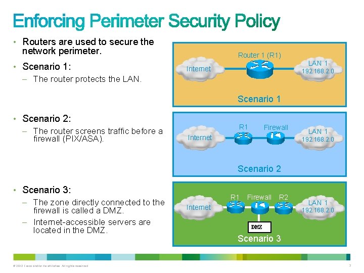 • Routers are used to secure the network perimeter. • Scenario 1: – • Routers are used to secure the network perimeter. • Scenario 1: –